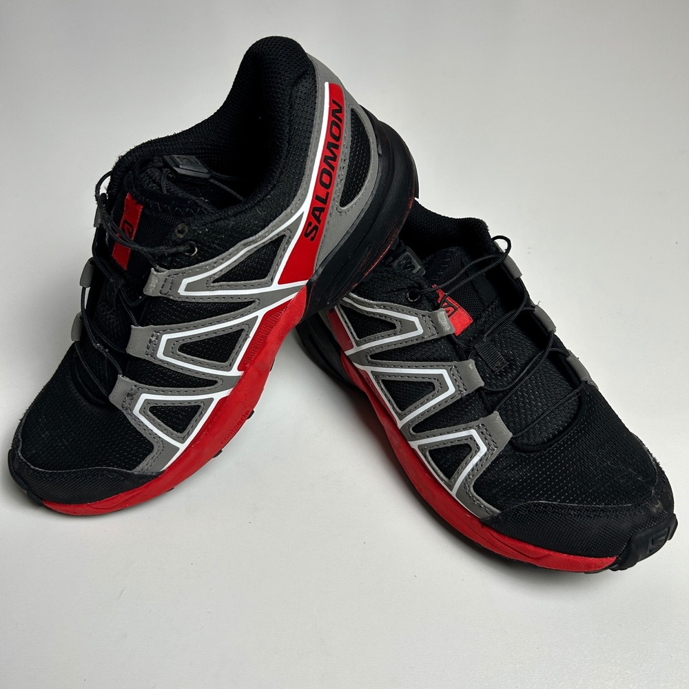 Salomon Speedcross Kids Trail Running Shoes Black Red Grey 472792 Size 3 US